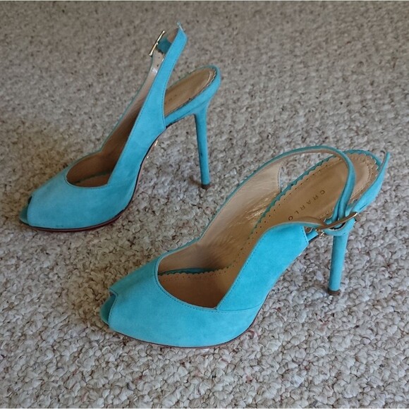 Charlotte Olympia light blue suede slingbacks heels size 36 - Picture 1 of 15